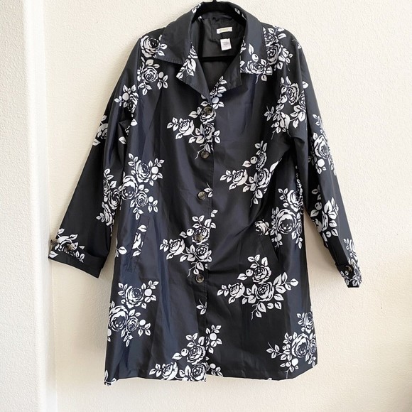 CAPELLI New York Black & White Houndstooth Belted Trench Coat Rain Jacket L - Picture 1 of 11